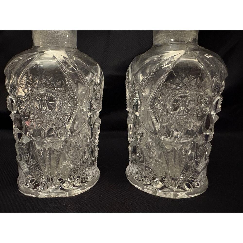 Antique Pressed Glass Perfume Bottles Set of 2 5.5” Tall Heavy Cottagecore